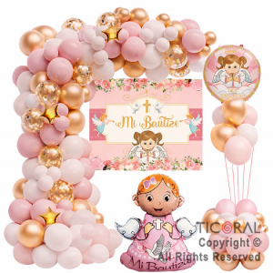SET DE GLOBOS ARCO XL MI BAUTISMO ROSA XY 70 UNIDADES